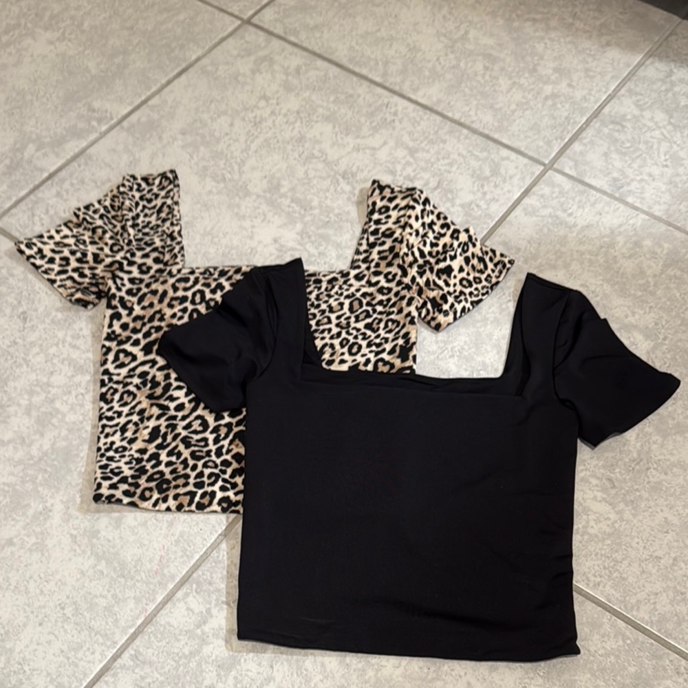 Charlotte Russe Black and Cheetah print square necks tops
